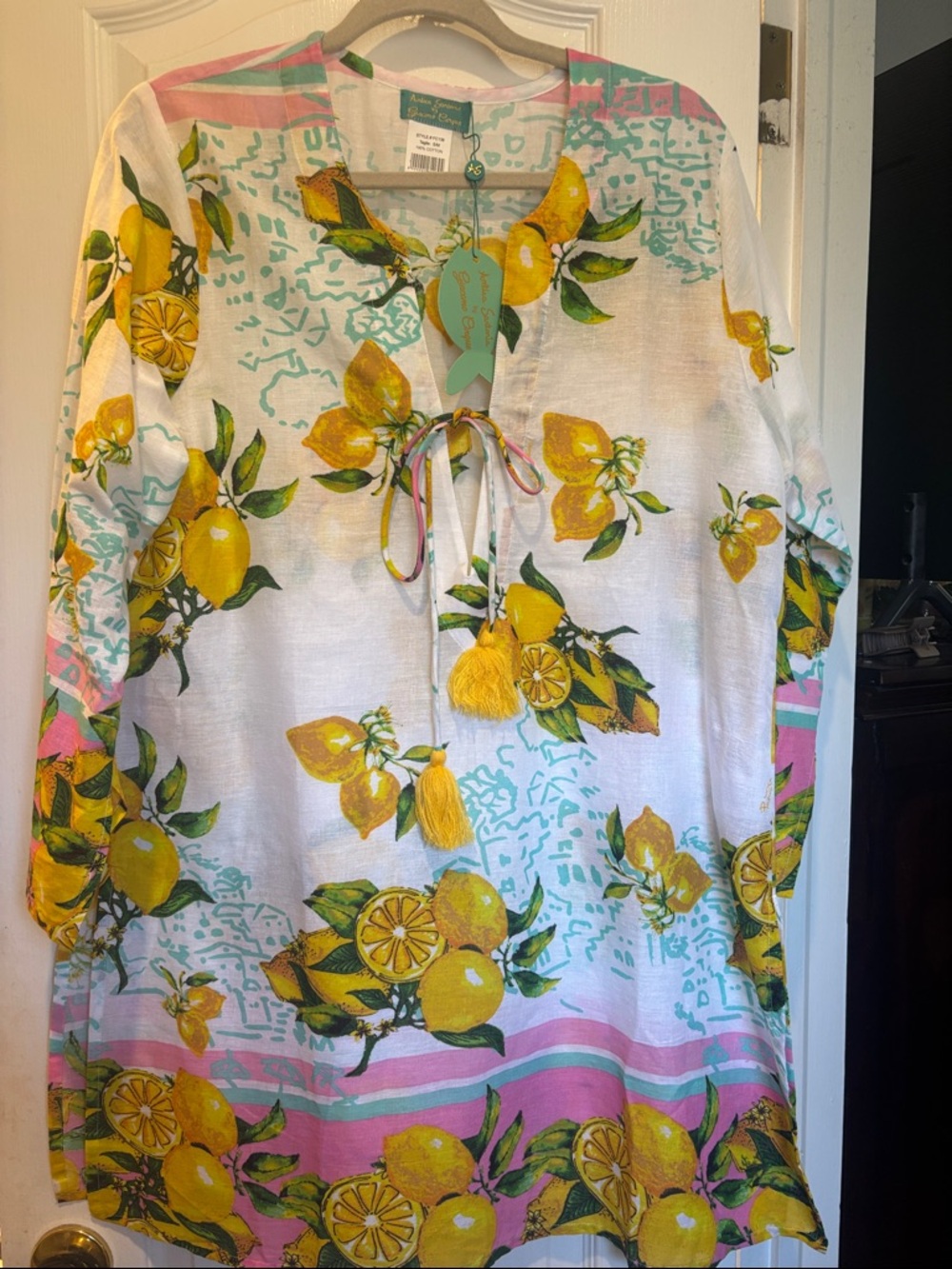 ANTICA SARTORIA..GIACOMO CINQUE 
PINK WITH LEMON DESIGN COVER UP/DRESS SIZE L/XL